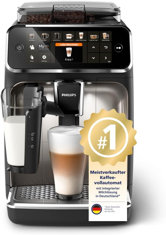 Philips Espressomaschine der Serie 5400 – Genießen Sie 12 Getränke, schnell reinigendes LatteGo, intuitives TFT-Display, anpassbare Kaffeeeinstellungen, erstklassiges Küchendesign (EP5441/50)