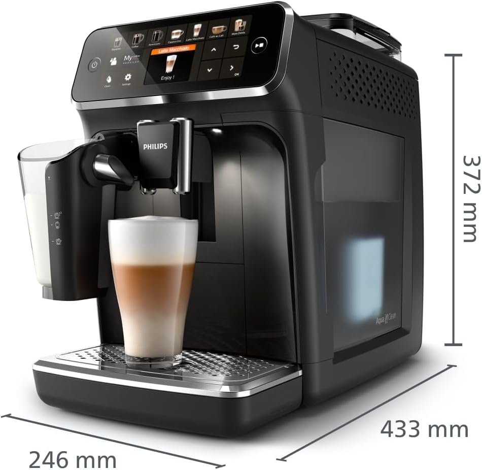 Philips Espressomaschine der Serie 5400 – Genießen Sie 12 Getränke, schnell reinigendes LatteGo, intuitives TFT-Display, anpassbare Kaffeeeinstellungen, erstklassiges Küchendesign (EP5441/50)